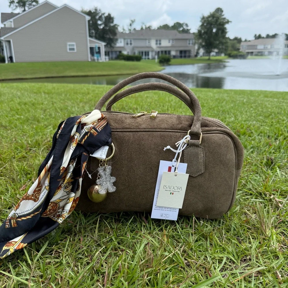 Isadora Elegant Brown taupe Women's suede Handbag made in Italy